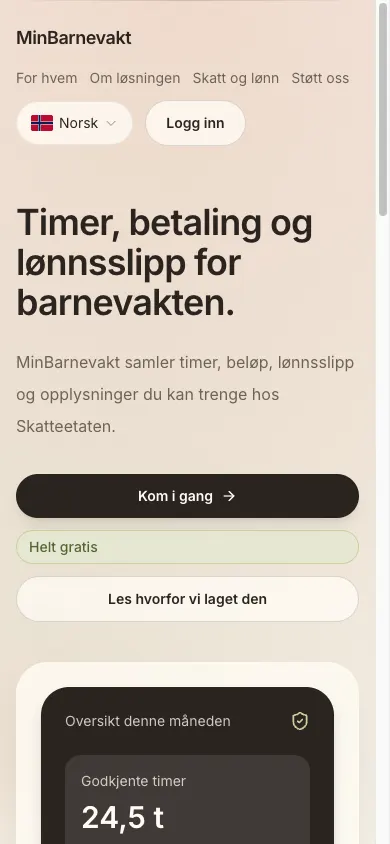Skjermbilde av minbarnevakt.no på mobil