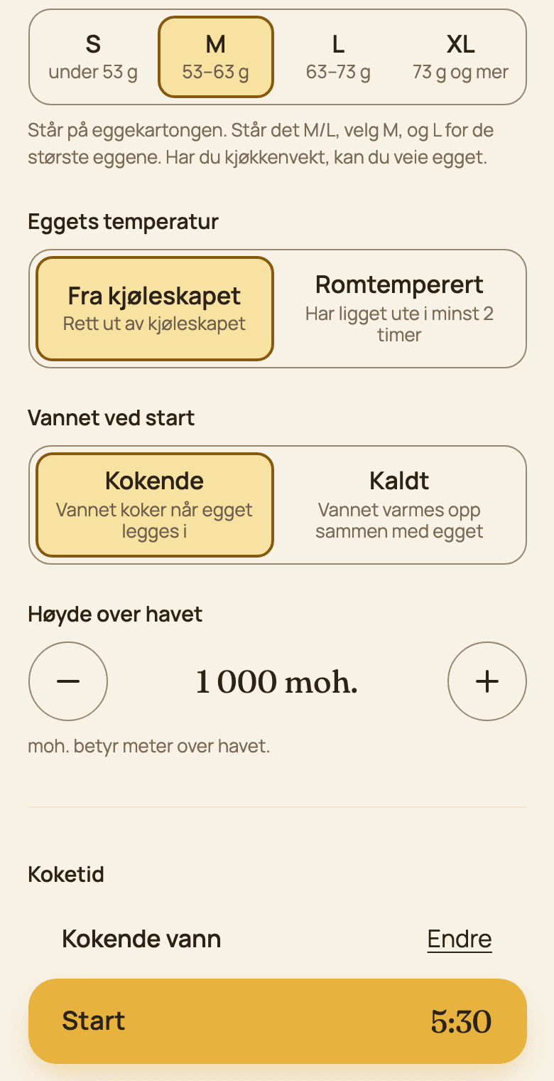 Perfekte egg: høyden over havet satt til 1 000 moh.