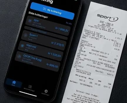 Kvitteringsapp på telefon ved siden av kvittering